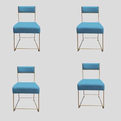 Kit 04 Cadeiras Atena Base De Ferro Maciço Dourada Suede Azul Tiffany D'classe Decor