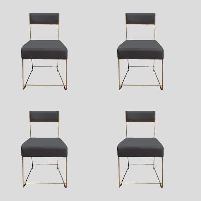 Kit 04 Cadeiras Atena Base De Ferro Maciço Dourada Suede Grafite D'classe Decor