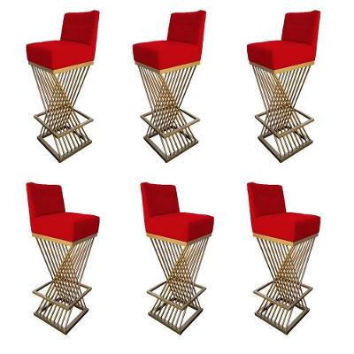 Kit 06 Banquetas Luma Base De Ferro Sued Vermelho D'classe Decor