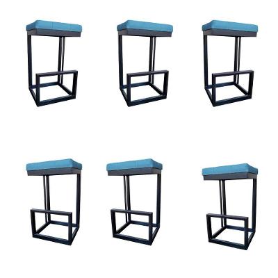 Kit 06 Banquetas Londres Base De Ferro Sued Azul Tiffany D'classe Decor