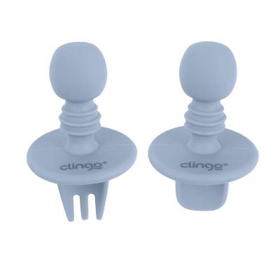 Talheres Em Silicone Flexível Ideal E Seguro Para Bebês Transição Alimentação Com Limitador Anti Engasto Cor Azul