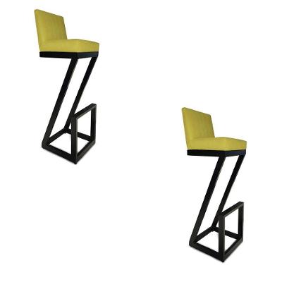 Kit 02 Banqueta Alta Z Base De Ferro Suede Amarelo D'classe Decor