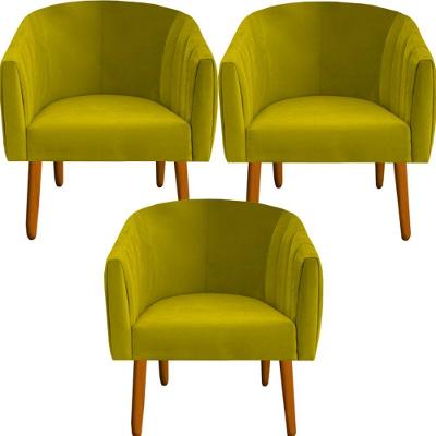 Kit 03 Poltrona Julia Decoração Salão Cadeira Escritório Recepção Estar Amamentação Suede Amarelo D'classe Decor