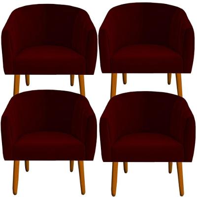 Kit 04 Poltrona Julia Decoração Salão Cadeira Escritório Recepção Estar Amamentação Suede Marsala D'classe Decor