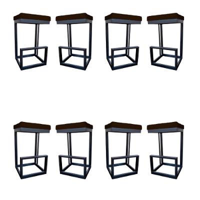 Kit 08 Banquetas Londres Base De Ferro Sued Marrom D'classe Decor