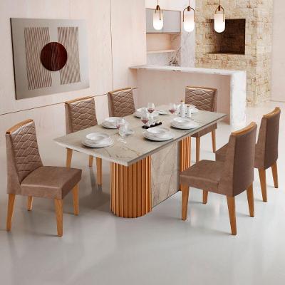 Mesa De Jantar Aspen 180cm Tampo Bp Canto Reto 6 Cad Eloise Tork Gris Royale Naturale