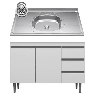 Balcão De Cozinha Com Pia Inox 100cm 3 Gavetas Andréia Branco - Ajl Móveis