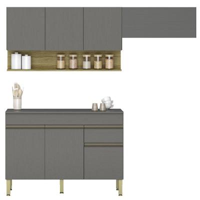 Armário De Cozinha 3 Peças Balcão Com Tampo 120cm Lina05 Z06 Gris-freijó - Mpozenato