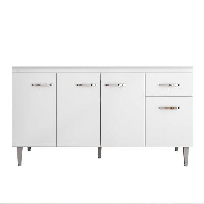 Balcão Gabinete Para Pia Sem Tampo 150cm 4 Portas E 1 Gaveta Flex Gabriela Branco-preto - Ajl Móveis