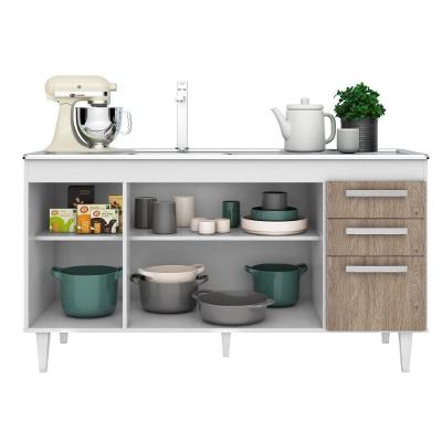 Balcão Gabinete Com Pia Inox 150cm Lisboa - Lumil Móveis Branco-castanho