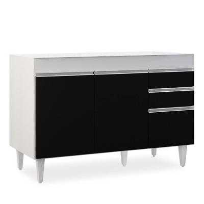 Balcão Gabinete 120cm 3 Portas 2 Gavetas Michigan Branco-preto - Lumil