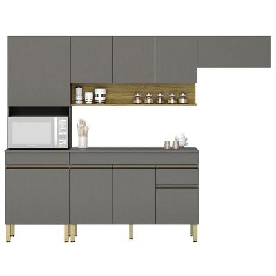 Armário De Cozinha 4 Peças Balcão Com Tampo 120cm Lina07 K02 Gris-freijó - Mpozenato