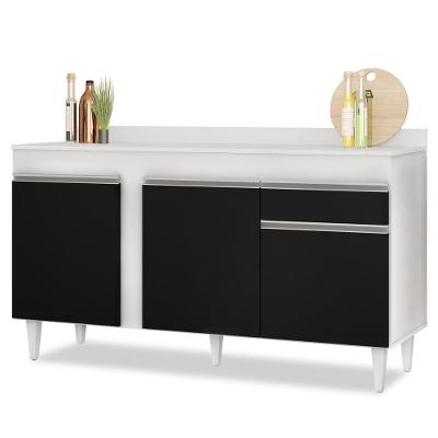 Balcão Gabinete Para Pia Com Tampo 150cm 3 Portas 1 Gaveta Dakota Branco-preto - Lumil