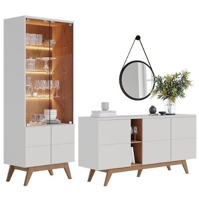 Balcão Buffet Com Cristaleira Rebeca E Espelho Adnet 67cm C05 Off White-freijó - Mpozenato