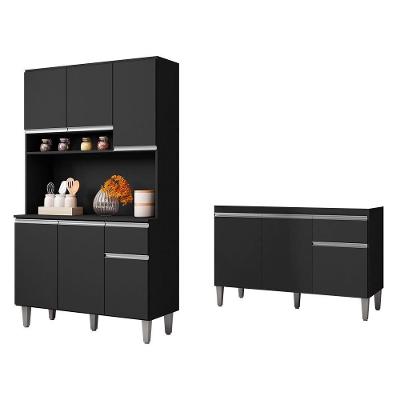 Cozinha Compacta Márcia E Balcão Gabinete Sem Tampo Tatiane 120cm Preto - Ajl Móveis