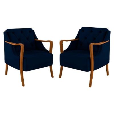Kit 2 Poltronas Decorativas Para Sala De Estar Capitonê Lapa M22 Veludo Azul Marinho - Mpozenato