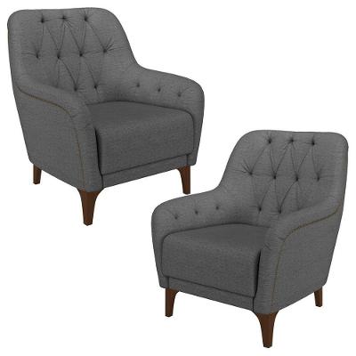 Kit 2 Poltronas Decorativas Para Sala Com Capitonê Pietà M22 Linho Cinza Escuro - Mpozenato