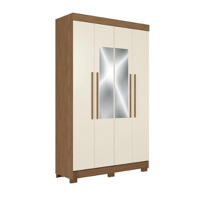 Guarda-roupa Casal 130cm 4 Portas 2 Gavetas Com Espelho Homero Estilo Mm Jatoba/areia