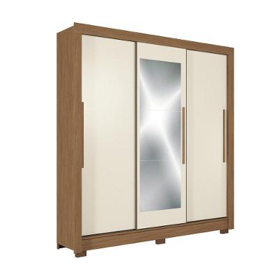 Guarda-roupa Casal 204cm 3 Portas 9 Gavetas Com Espelhos Arnaut Estilo Mm Jatoba/areia