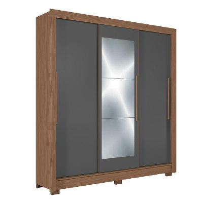 Guarda-roupa Casal 204cm 3 Portas 9 Gavetas Com Espelhos Arnaut Estilo Mm Jatoba/grafitte