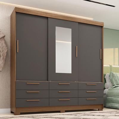 Guarda-roupa Casal 194,40 3 Portas 9 Gavetas Com Espelho Dante Estilo Mm Jatoba/grafitte