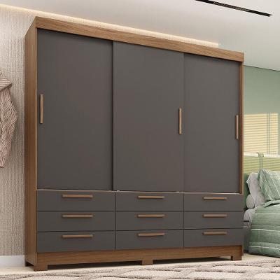 Guarda-roupa Casal 194,40 3 Portas 9 Gavetas Dante Estilo Mm Jatoba/grafitte
