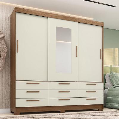 Guarda-roupa Casal 194,40 3 Portas 9 Gavetas Com Espelho Dante Estilo Mm Jatoba/areia