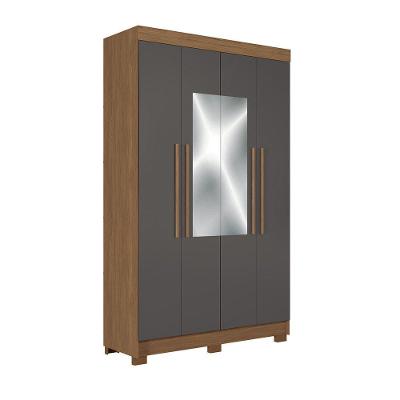 Guarda-roupa Casal 130cm 4 Portas 2 Gavetas Com Espelho Homero Estilo Mm Jatoba/grafitte