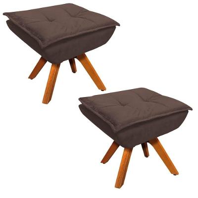 Kit 2 Puffs Decorativos Sala De Estar Giratória Giromad Opla Suede Marrom - Ibiza