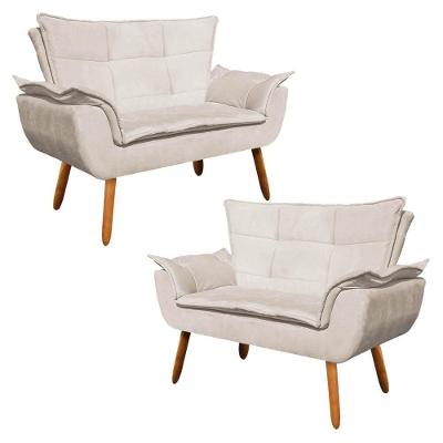 Kit 2 Poltronas Namoradeiras Pés Palito 2 Lugares Opla Suede Bege - Ibiza