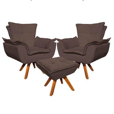 Kit 2 Poltronas Decorativas Base Giratória Giromad Com Puff Opla Suede Marrom - Ibiza