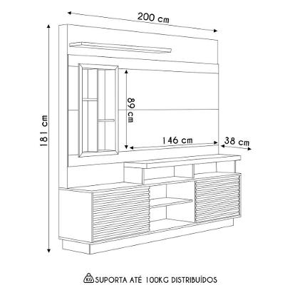Estante Painel Para Tv 60 Pol Com Led 200cm Dora L06 Jatobá-off White - Mpozenato