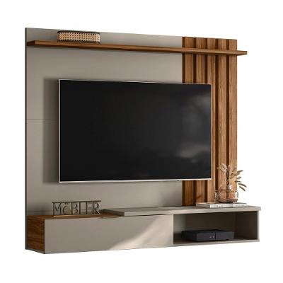 Painel Home Suspenso Vegas 1.6 Com Ripado E 1 Porta 160 Cm Grigio Cinamomo