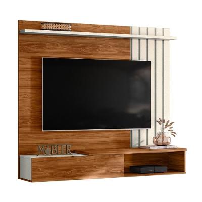 Painel Home Suspenso Vegas 1.6 Com Ripado E 1 Porta 160 Cm Cinamomo Perola Metalizado