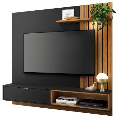 Painel Bancada Suspensa Para Tv Até 60 Pol. 160cm Ripado Palmas C05 Preto-noce Milano - Mpozenato
