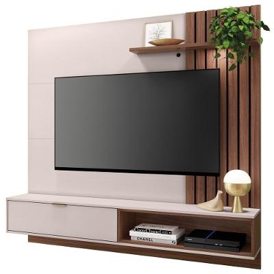 Painel Bancada Suspensa Para Tv Até 60 Pol. 160cm Ripado Palmas C05 Off White-nogueira - Mpozenato