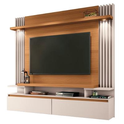 Painel Para Tv Suspenso 55 Pol. Ripado Khosmos H01 Off White-cinamomo - Mpozenato