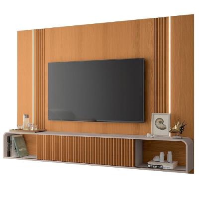 Painel Para Tv 85 Pol Suspenso Canelado Com Led Vivaz H01 Off White-cinamomo - Mpozenato