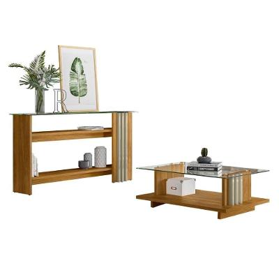 Mesa De Centro E Aparador Ripado Fire Z10 Cumaru-opala - Mpozenato
