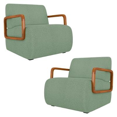 Poltrona Decorativa Orgânica Para Sala Kit 2 Belarus K04 Bouclê Oliva - Mpozenato