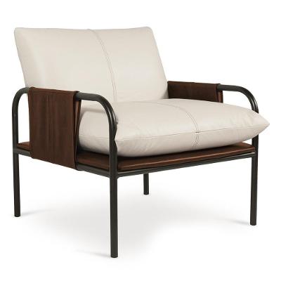 Poltrona Decorativa Estilo Industrial Lina L07 Couro Branco-camel - Mpozenato