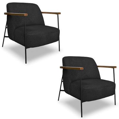 Poltrona Para Sala Pés Metálicos Kit 2 Ellen S06 Boucle Preto - Mpozenato