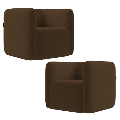 Poltrona Para Sala De Estar Decorativa Kit Com 2 Maggie K04 Veludo Marrom - Mpozenato
