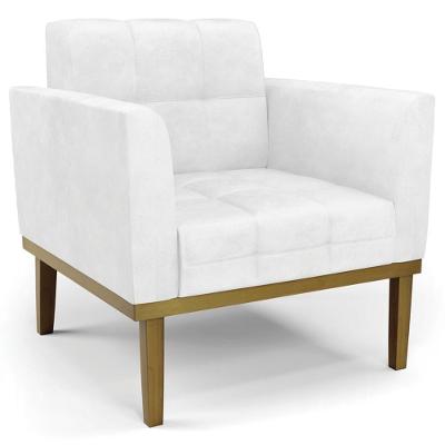 Poltrona Decorativa Base Madeira Castanho Ana Sintético Pu Branco - Ibiza