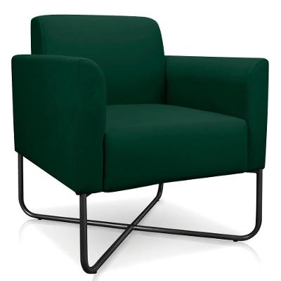 Poltrona Decorativa Base Industrial X Preta Maressa S23 Suede Verde - Ibiza