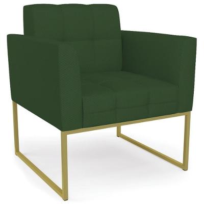 Poltrona Decorativa Base Industrial Dourado Ana Veludo Luxo Verde - Ibiza