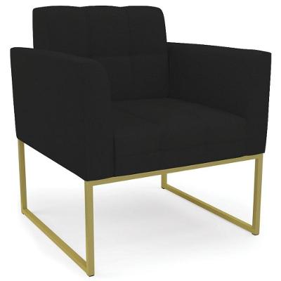 Poltrona Decorativa Base Industrial Dourado Ana Linho Preto - Ibiza