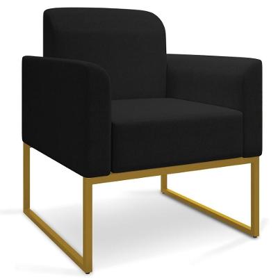 Poltrona Decorativa Base Industrial Dourada Maressa A79 Linho Preto - Ibiza