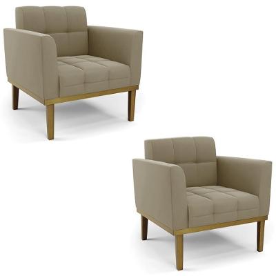 Poltrona Base Madeira Castanho Kit 2 Ana Suede Marrom Rt - Ibiza