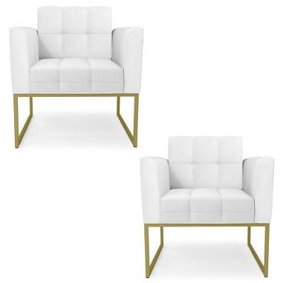 Poltrona Base Industrial Dourado Kit 2 Ana Sintético Branco - Ibiza